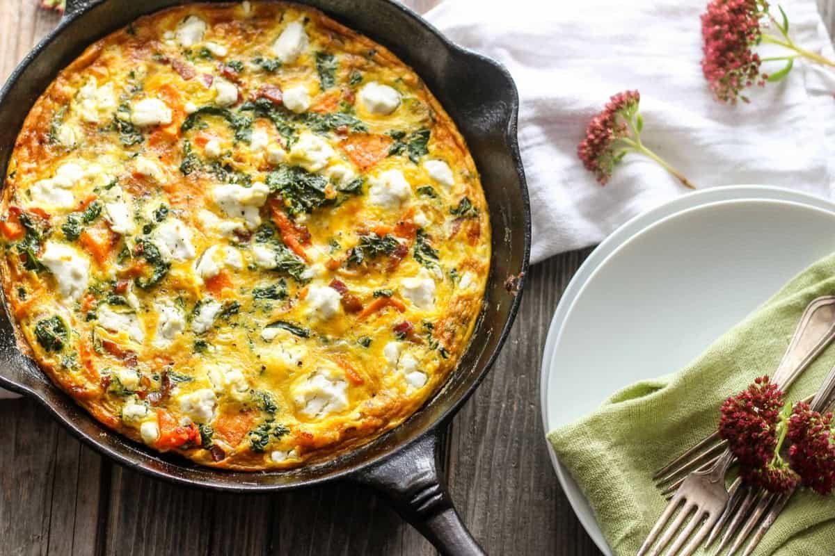 Butternut Squash Bacon Kale Goat Cheese Frittata
