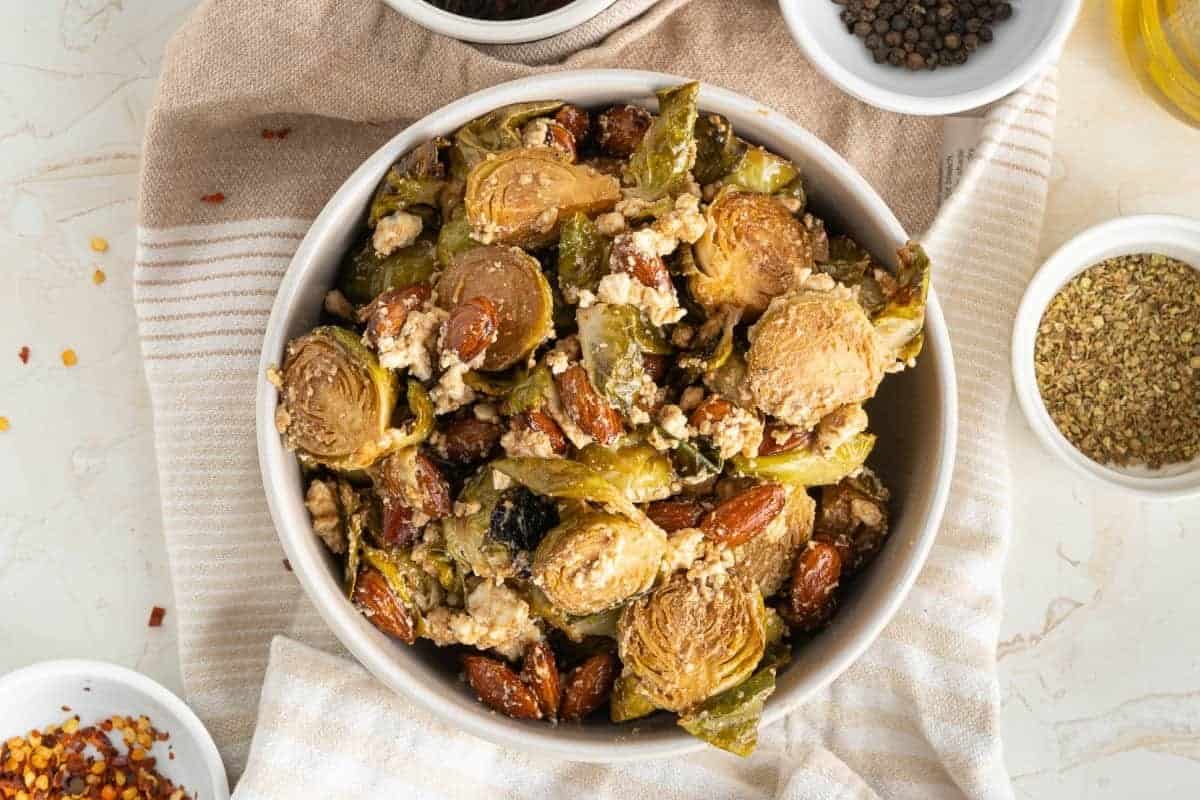 Roasted Brussels Sprouts With Almonds And Feta Roasted Brussels Sprouts With Almonds And Feta